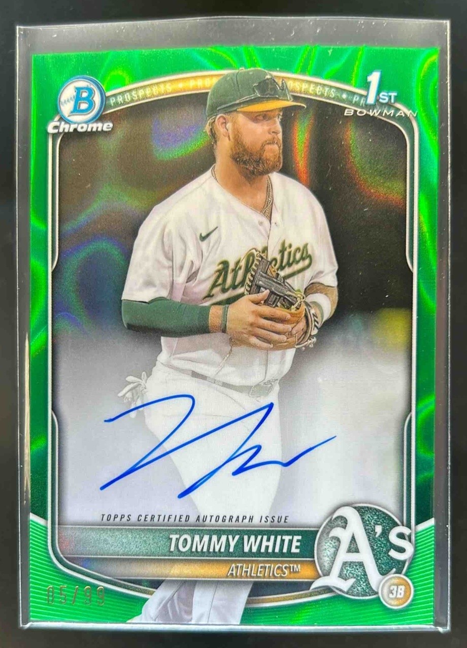 2025 Bowman Chrome Tommy White Auto Green Lava Refractor 1st Prospect #5/99