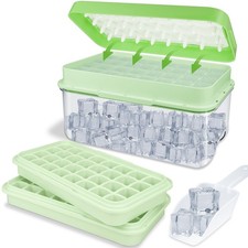 Ice Cube Tray with Lid, Large Square Maker 64 Pcs Elegant, Green