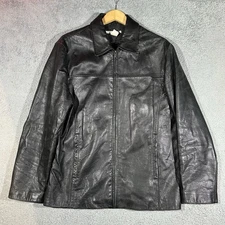 Perry Ellis Balck Leather Jacket Soft Lamb Skin Bomber Jacket Men’s Medium