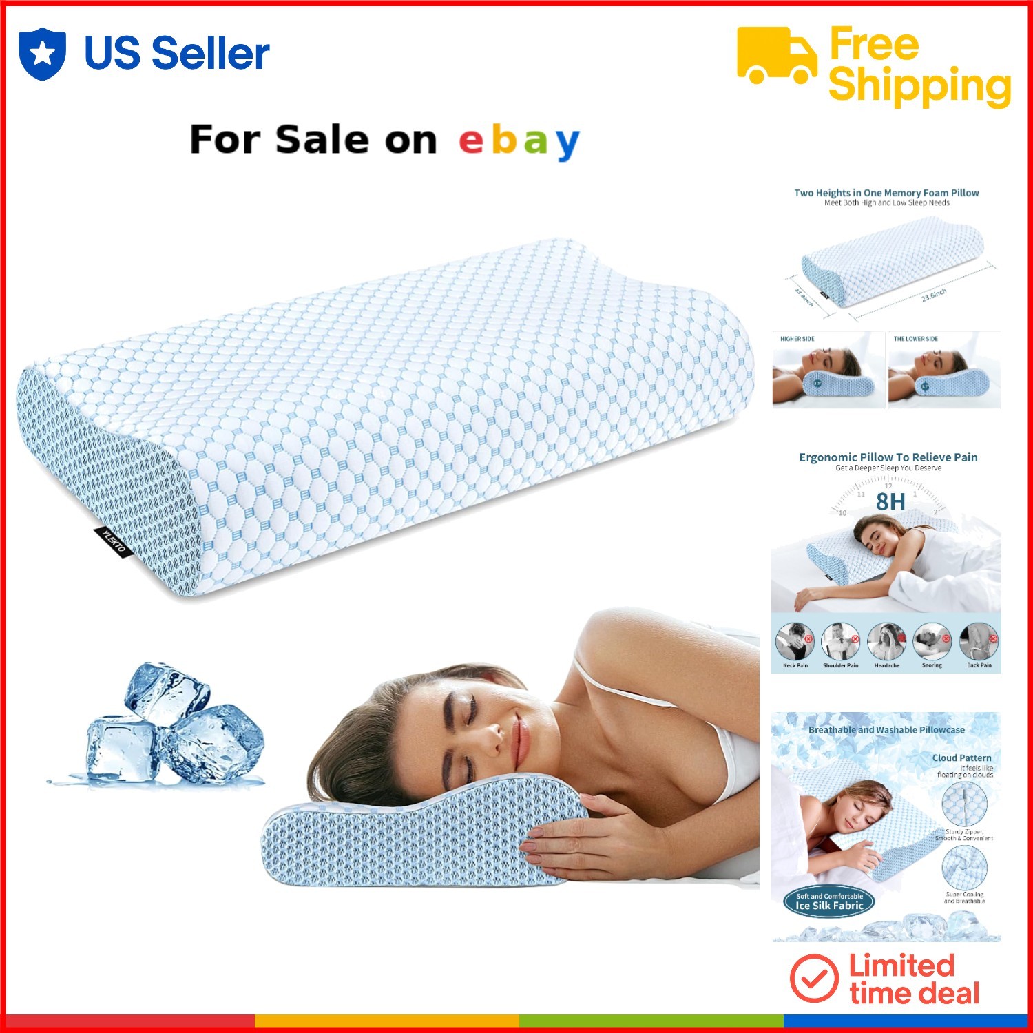 Memory Foam Cervical Pillow for Neck Pain Relief Adjustable Support