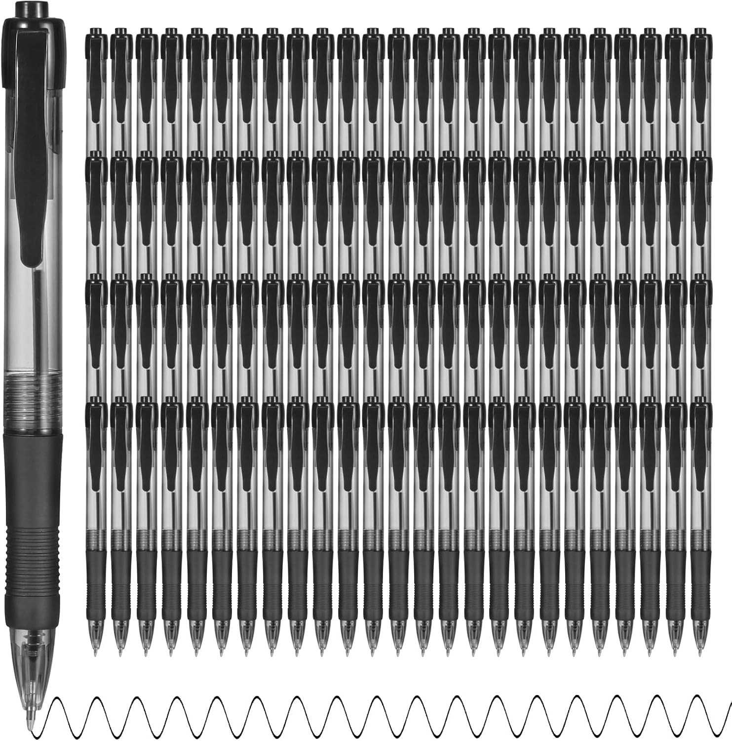 deegtran Pens Bulk, 100 Pack No Bleed Black Ink Click Pens with Soft Grip, Whole