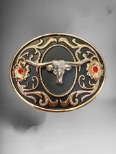 Long Horn Bull Western Cowboy Belt Buckle Hebilla Vaquera Rodeo Con Toro