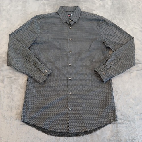 J.Ferrar Shirt Mens Medium Slim Black Geometric Stretch Long Sleeve Button Up - Picture 1 of 9