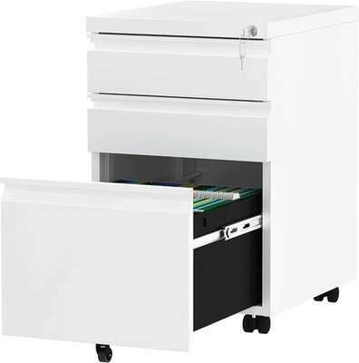 3-Drawer Mobile File Cabinet with Lock, Office Storage Filing Cabinet for
