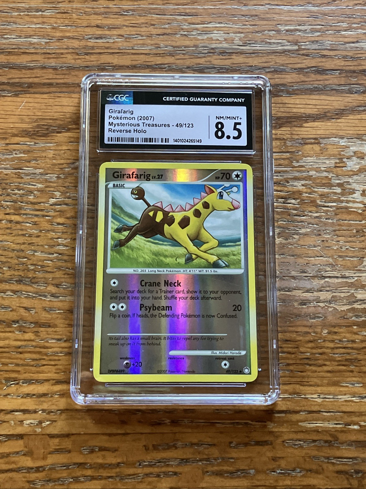 2007 Pokemon Mysterious Treasures #49/123 Girafarig Reverse Holo CGC 8.5 Graded