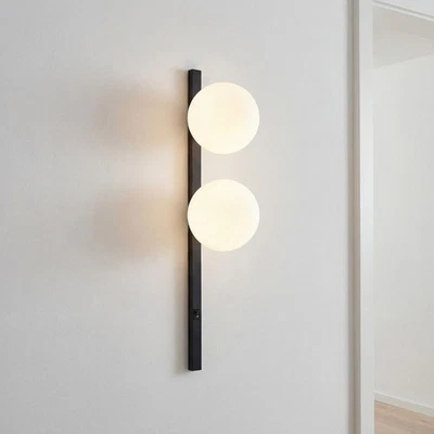 Wandleuchte Glas Metall Weiß Schwarz Schalter Wohnzimmer H:60 cm E14 Wandlampe - Bild 1 von 4