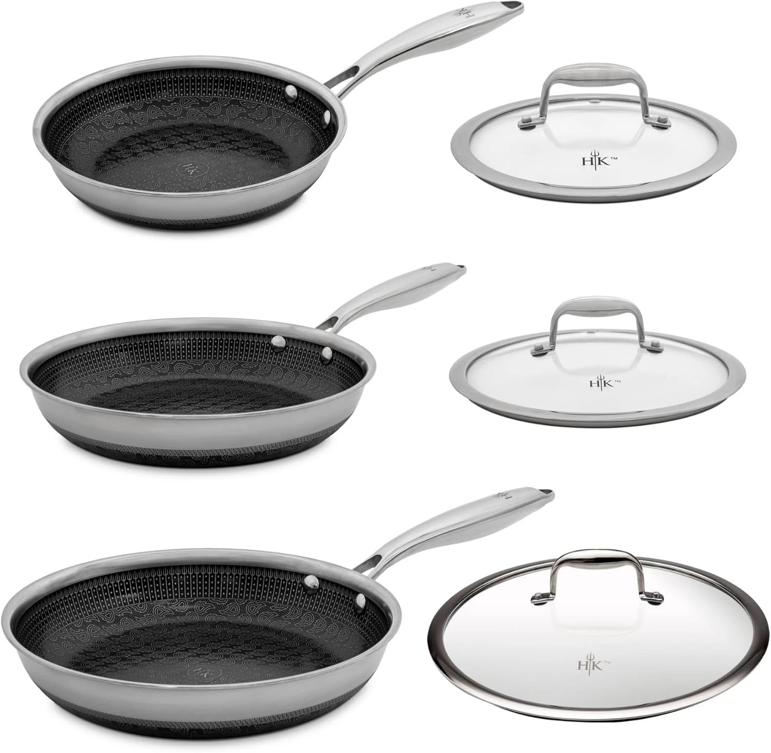Hell’s Kitchen Hybrid Tri-Clad Fry Pan Set 6pc Stainless Ceramic PFAS Free New
Opens in a new window