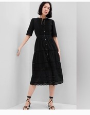 NWT GAP Black Cotton Midi Dress Eyelet Button Front Sz S Cottagecore