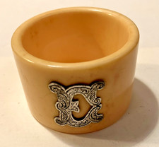 Vintage Bakelite, Napkin Ring, Silvered Letter E -  Ivorine Appearance (294)