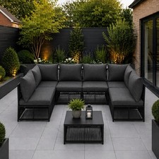 Garden Modular Corner Sofa Set Rope Patio Outdoor Living with Fire Pit Table
