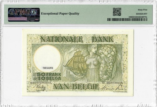Belgium 50 Francs 1935-47, PMG 65 EPQ, "Banque Nationale" Pick# 106 - Picture 2 of 2