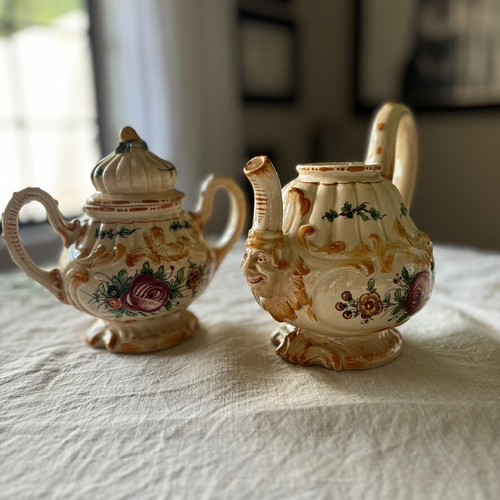 Vintage Mid Century Majolica Tea Coffee Set Rose Floral Italy Capodimonte 14pc - Picture 5 of 22