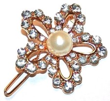 Women's Hair Accessories, Wedding Jewelry, Metal Flower Pin with Rhinestones