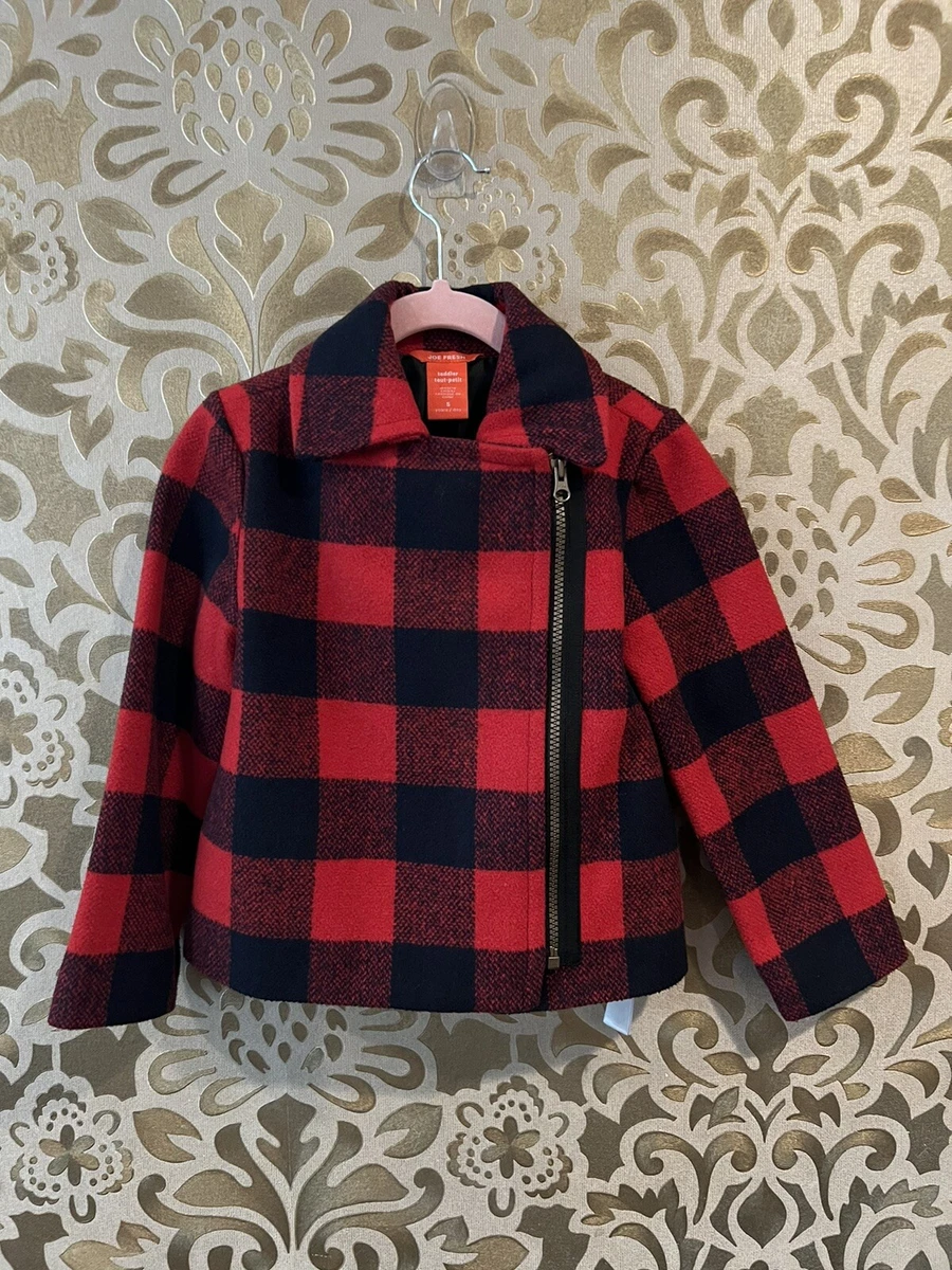 Joe Fresh girls Moto Jacket Red Black Buffalo Plaid 5T Petit