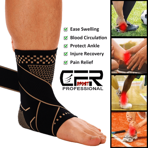 COPPER Compression Ankle Brace Foot Heel Sleeve Arthritis Pain Relief Support - Picture 7 of 15