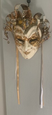 Handmade Gold In Venezia Italy ELABORATE COURT JESTER MASK TO WEAR / DISPLAY