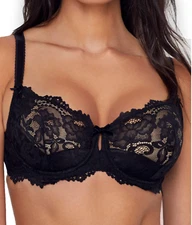Dita Von Teese Cora Lace Balconette Bra sz 34DDD / EU 75F  Black D59020