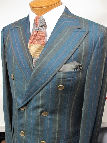 Vtg Boating Yachting Rowing Blazer Green Stripe Double Breast 40 Brooks Bros Tie - Picture 3 of 8