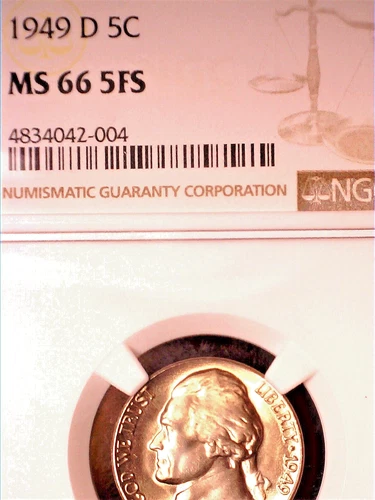 1949 D NGC MS66 5FS JEFFERSON NICKEL