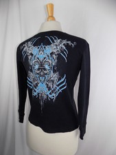 Hybrid Youth Large Thermal L/S Black Blue Gray fleur-de-lis Pullover Sweatshirt