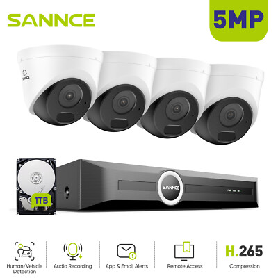 SANNCE 5MP Audio POE Security Camera System 8CH NVR 1TB Outdoor Human Detection