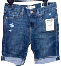 Signature Gold Levi Strauss  Co Girls Roll Cuff Dark Jean Bermuda Shorts SZ 12
