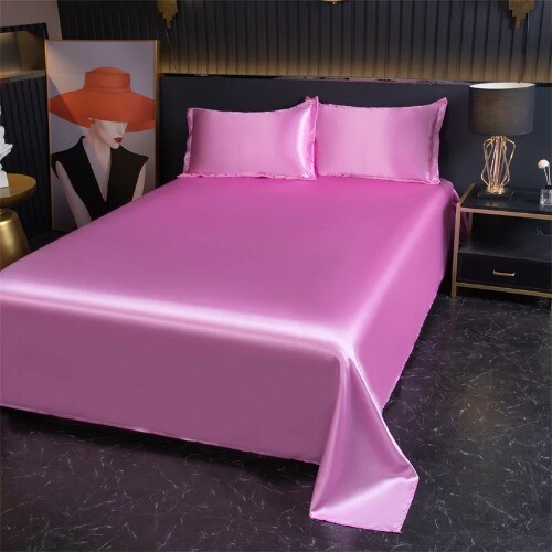 Flat Sheet Solid Color Satin Bed Sheet Soft Bedsheet High-End Bedding Sheet - Imagen 10 de 40