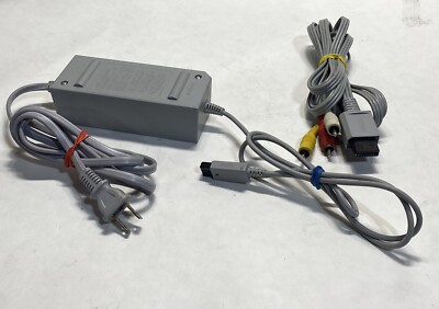 Original Wii AC Power Adapter Nintendo RVL-002 + Audio Video Cable RVL-009 OEM