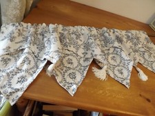 2 LAYER JACQUARD VALANCE TOILE FLORAL gray cream W/ TASSELS 54"W