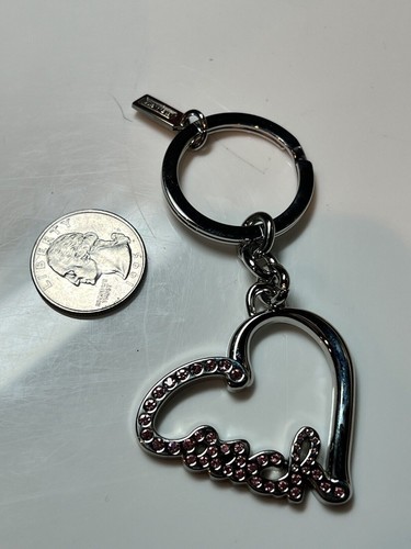 Script Coach Pink Pave Rhinestone Heart Key Fob Keychain Charm - Picture 3 of 4