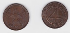 4 Pfennig Kupfer M&uuml;nze Deutsches Reich 1932 D f.vz (150378)