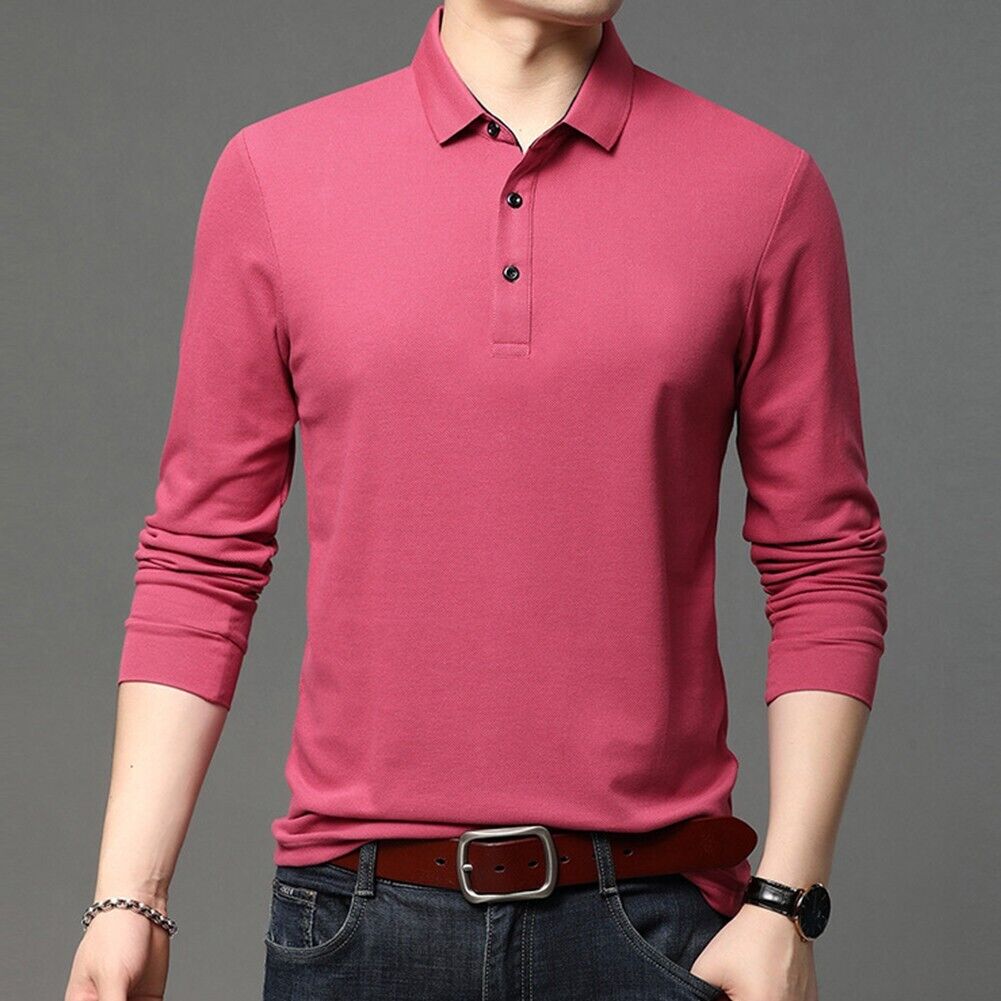Sophisticated Navy Blue Men's Lapel Neck Casual Shirt Long Sleeve Tee ...