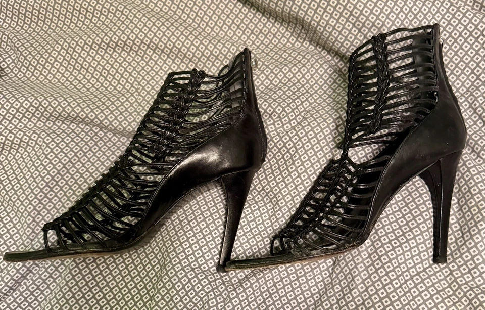 Sigerson Morrison Black Leather Strappy Heels Size 8.5 Retail $475 - Image 4 of 4