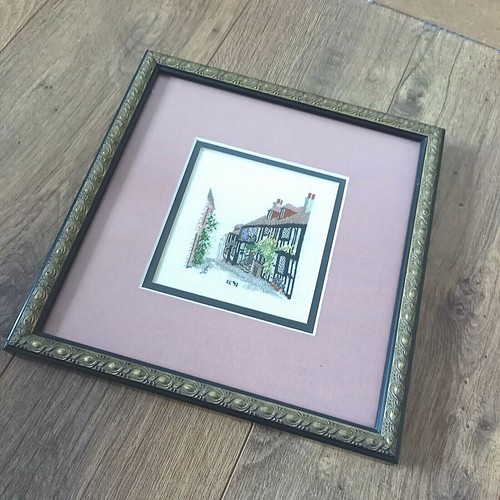 Vintage Framed Mermaid Inn Rye Needlepoint Work Hand Embroidery Fab Frame - Picture 1 of 7