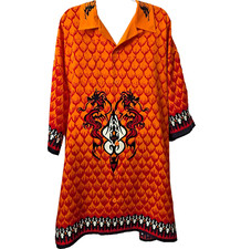 Dragonfly Dragon Hawaiian Shirt 2X Men Fire Flame Retro Button Front Vintage 90s