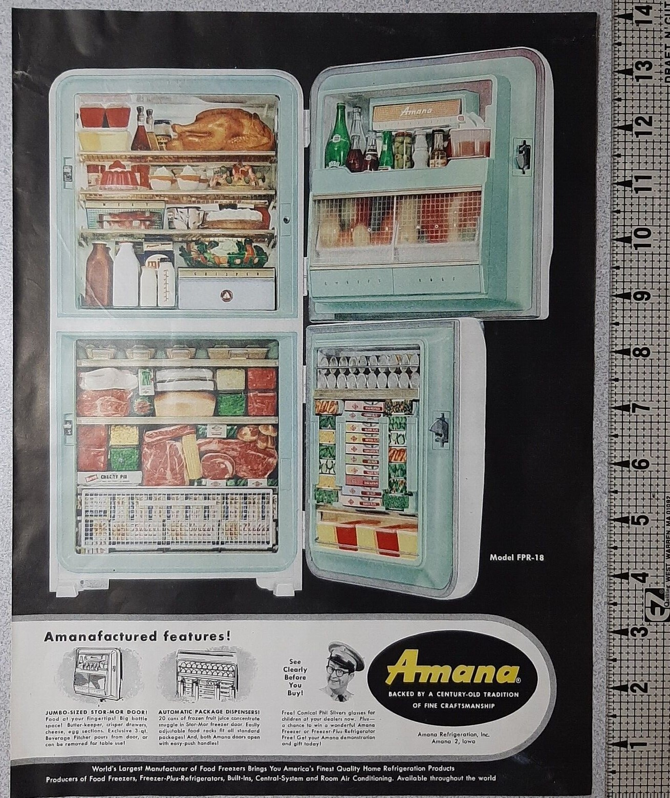 1956 Amana Vintage Print Ad Refrigerator Appliances Freezer Kitchen Food Storage