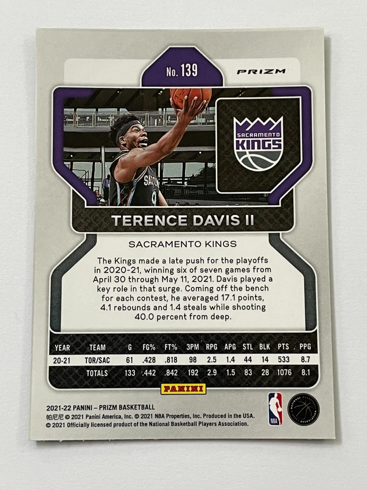 2021-22 Prizm Basketball Green Wave Prizm - Terence Davis II - Sacramento Kings - Image 2 of 2