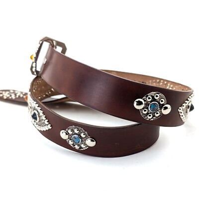 Peanuts Style Studded Leather Belt Handmade Western Dark Brown 42
