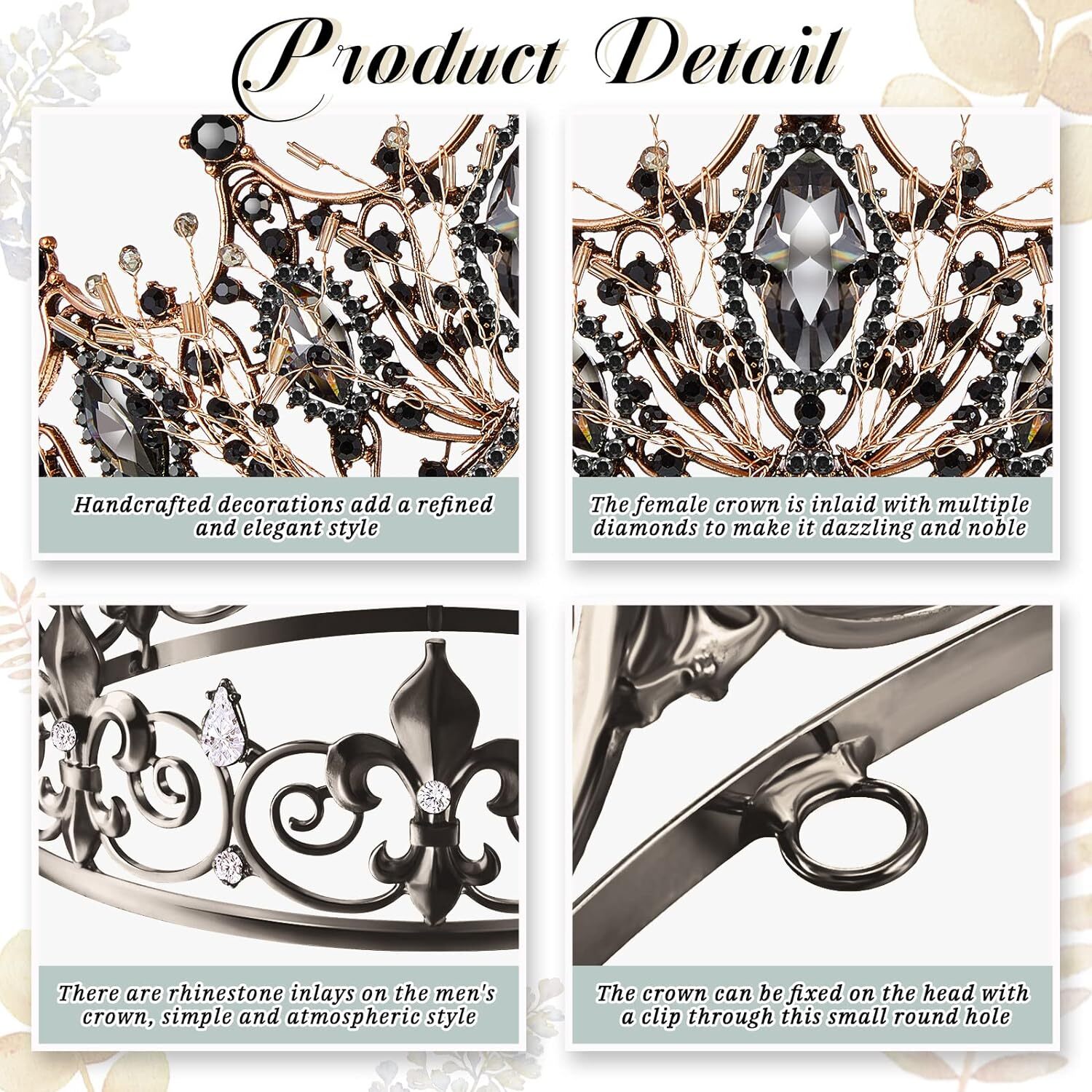2 Pcs Crowns for Men Women Baroque Queen Crown King Metal Prince Tiara Black image 3