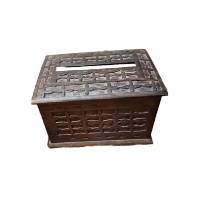 Antique/vntg Wood Hand Crafted/Carved Cigarette Case Holder Dispenser Magic  Box