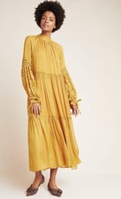 Anthropologie Andalusian Mustard Yellow Maxi Dress Size Small