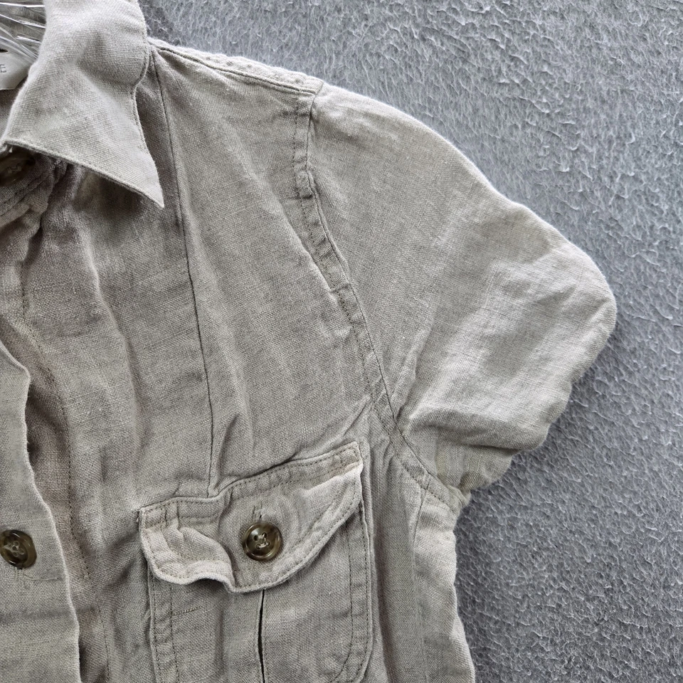 Vestido para mujer Petite Sophisticate 0 beige 100 % lino hasta la rodilla cuello camisero Foto 3 de 4