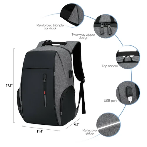 17" Oxford Anti-Diebstahl Laptop Rucksack Reise Business Schule Buchtasche mit USB-Anschluss - Bild 19 von 44
