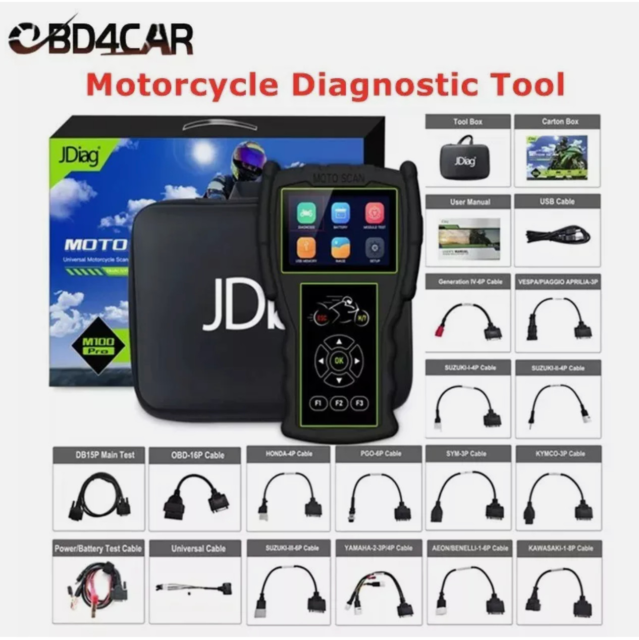 M100 PRO scanner diagnostic moto universel pour résoudre les pannes de moteur OBD 2 en 1