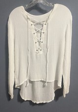White Lace Up Long Sleeve Shirt Small