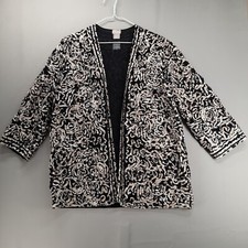 Chico's Travelers Open Blazer Womens 1 US 8-10 Black Textured Unlined