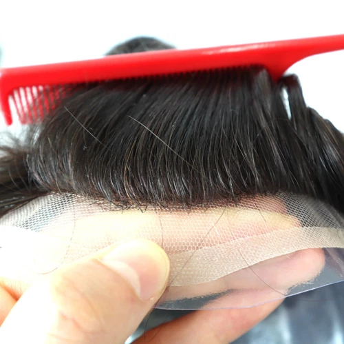 Toupee For Men Human Hair Lace Q6 Replecement System Thin Skin Hairpiece Black