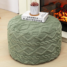 Round Pouf Ottoman, Single-Block Foam Core Foot Rest,Sage Green, 20X12In