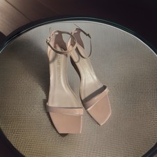 STUART WEITZMAN NUDISTSONG 75 Block sandals LEATHER ADOBE nude SANDAL 9.5