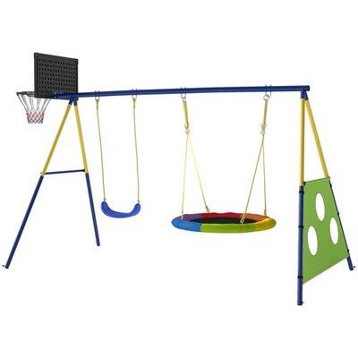 AIYAPLAY 4-in-1 Kinderschaukel Set mit Schaukel, Basketballkorb, Fußballtor
